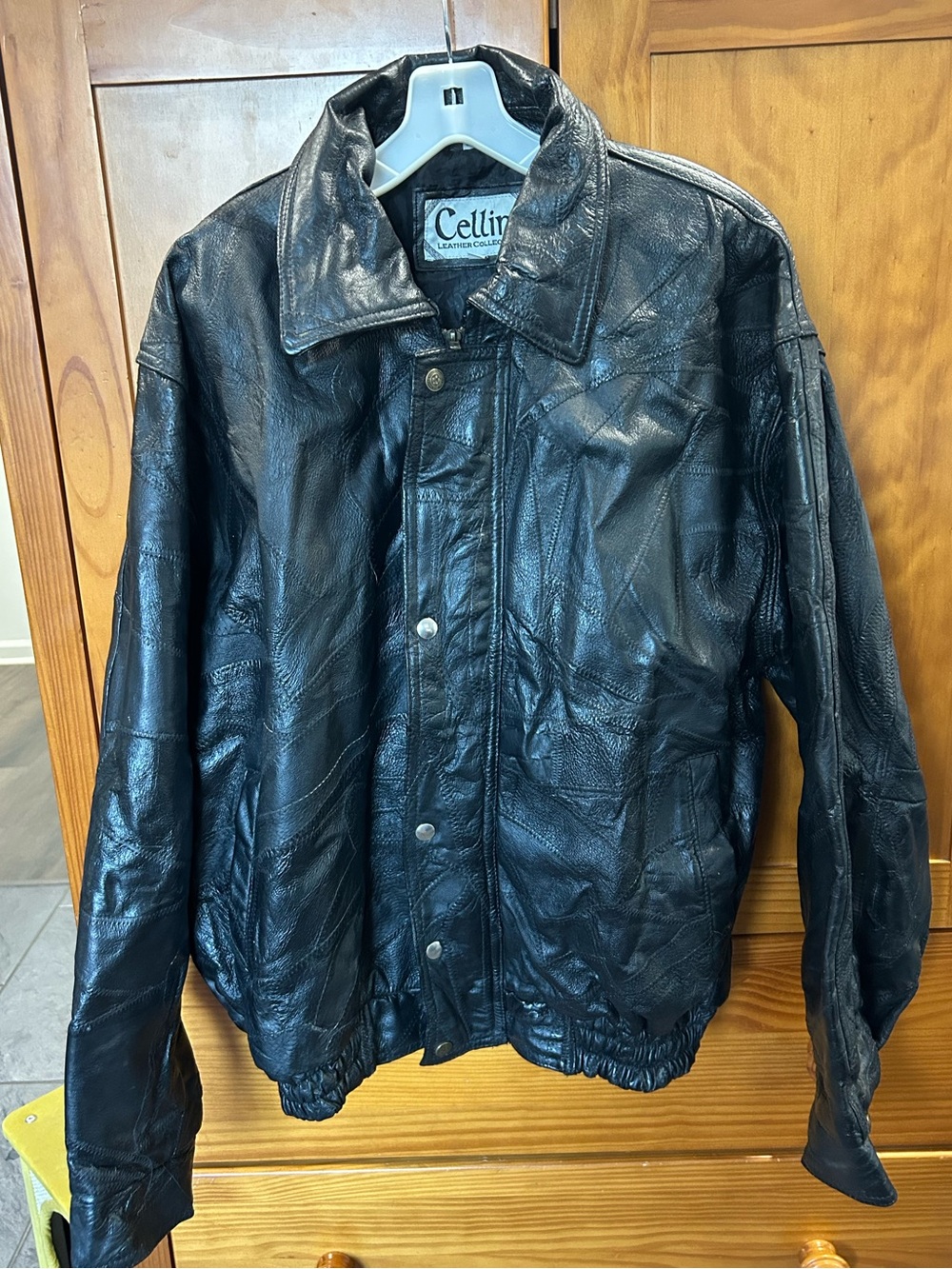 Cellini Black 100% Genuine Leather Bomber Jacket vintage